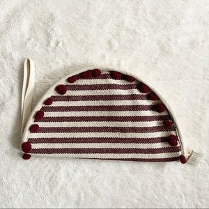 NWOT America & Beyond | Beige/Burgundy Striped Half Moon Clutch Pouch/Wristlet